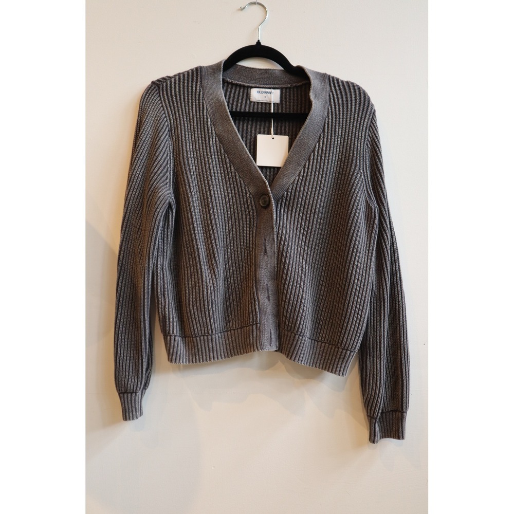 Old Navy Mens Gray Ribbed Knit Cotton V-Neck Button Front Cardigan Sweater M